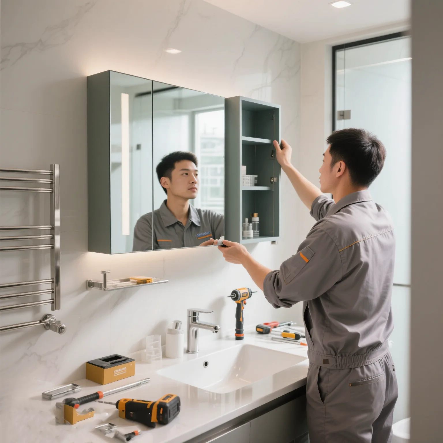 Install Bathroom Mirror Cabinet—Wall-mounted Bathroom Mirror Cabinet